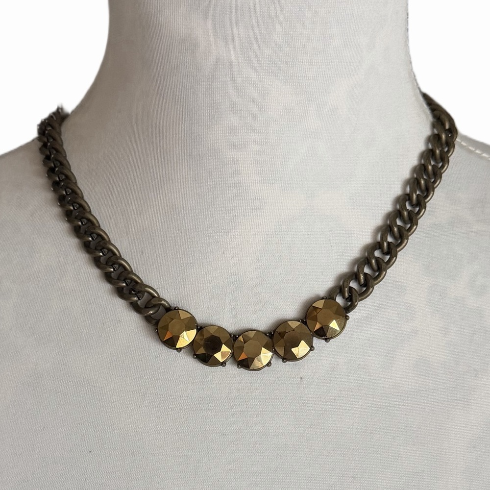 Gold Tone Faceted Disc Statement Necklace | Chunky Chain Modern Chic